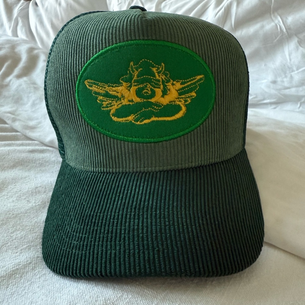 Boys Lie Olive Green Corduroy Hat with Gold Embroidery